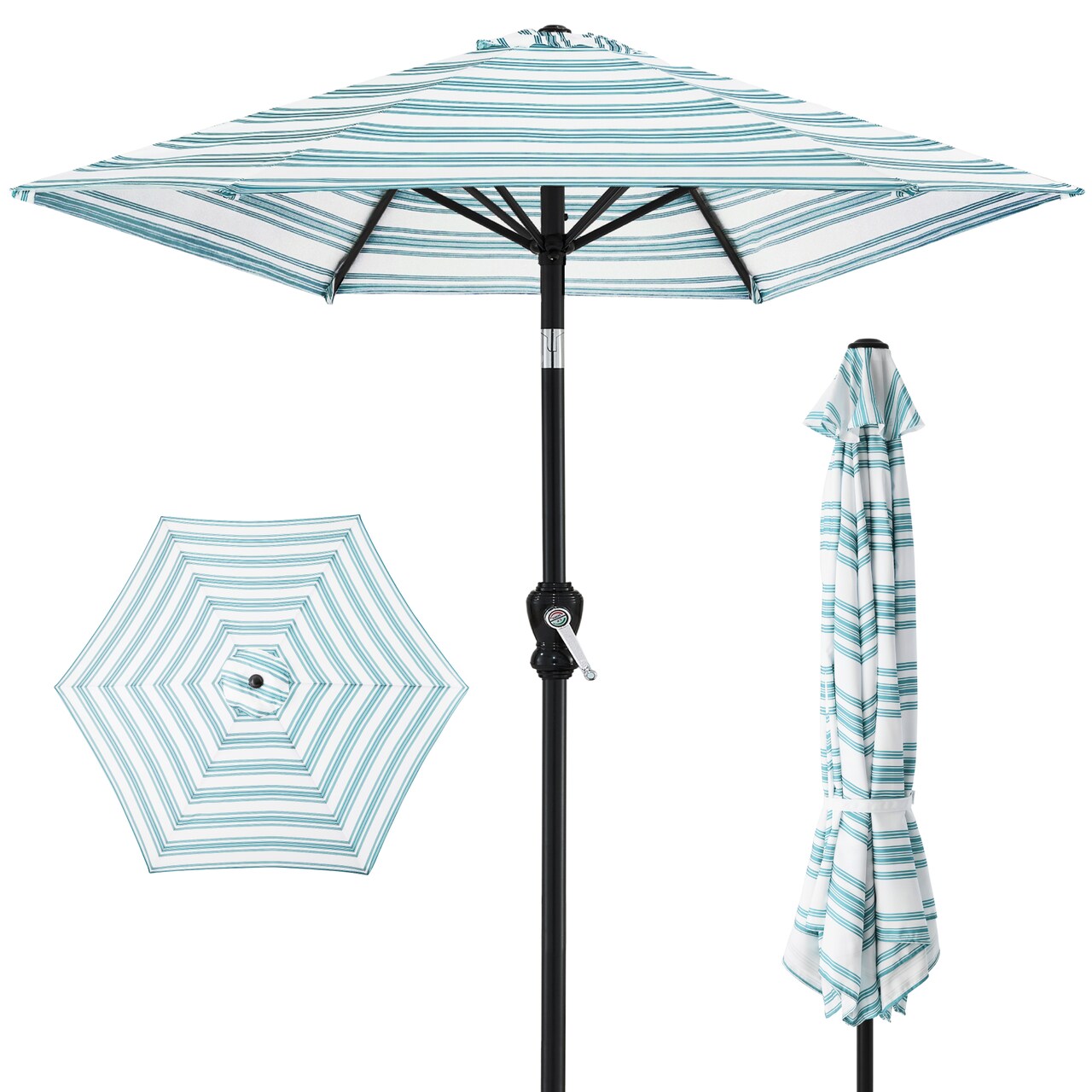 Best Choice Products 10ft Outdoor Steel Striped Market Patio Umbrella w/ Crank, Tilt Push Button, 6 Ribs